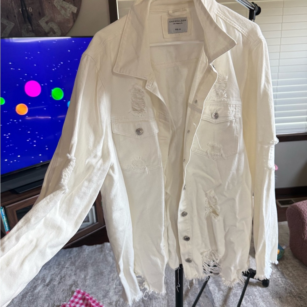 Chic Soul Distressed White Jean Jacket